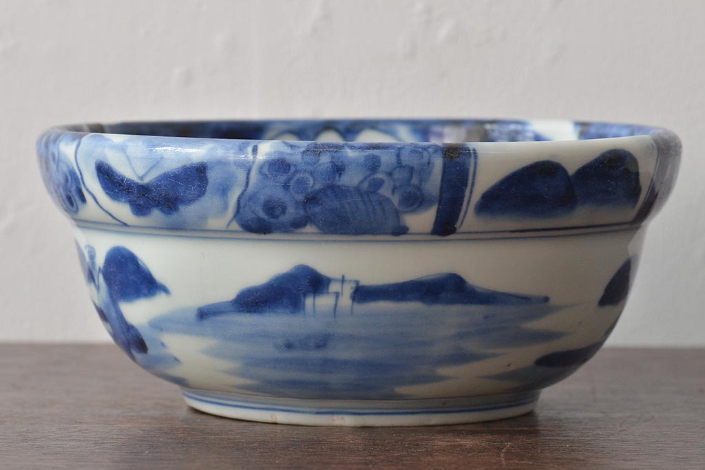 明治期　伊万里焼　染付　深鉢(深皿、和食器)(R-044864)