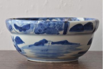 明治期　伊万里焼　染付　深鉢(深皿、和食器)(R-044864)