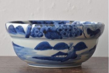 明治期　伊万里焼　染付　深鉢(深皿、和食器)(R-044864)