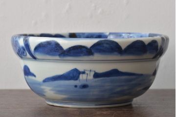 明治期　伊万里焼　染付　深鉢(深皿、和食器)(R-044864)