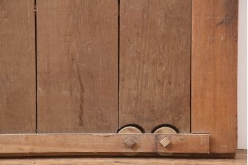アンティーク建具　和製アンティーク　明治大正期　総ケヤキ材　木目が味わい深い蔵戸(きつね格子、狐格子、玄関戸、引き戸、建具、格子戸、マス目、升目)(R-044870)