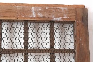 アンティーク建具　明治期　ケヤキ材・ヒノキ材　鉄格子入り　粋な雰囲気が格好いい蔵戸(玄関戸、引き戸、建具)(R-044875)