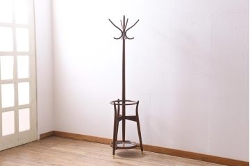 ビンテージ家具　秋田木工　曲げ木　品のある傘立て付きポールハンガー(帽子掛け)(R-044879)
