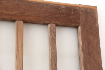 アンティーク建具　昭和初期　ヒノキ材・腰板ケヤキ材　背高サイズの格子ガラス戸2枚セット(引き戸、建具、蔵戸、玄関戸)(R-044887)