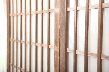 アンティーク建具　昭和初期　ヒノキ材・腰板ケヤキ材　背高サイズの格子ガラス戸2枚セット(引き戸、建具、蔵戸、玄関戸)(R-044887)