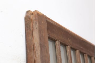 アンティーク建具　昭和初期　ヒノキ材・腰板ケヤキ材　背高サイズの格子ガラス戸2枚セット(引き戸、建具、蔵戸、玄関戸)(R-044887)