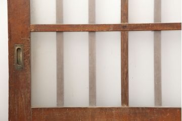 アンティーク建具　昭和初期　ヒノキ材・腰板ケヤキ材　背高サイズの格子ガラス戸2枚セット(引き戸、建具、蔵戸、玄関戸)(R-044887)