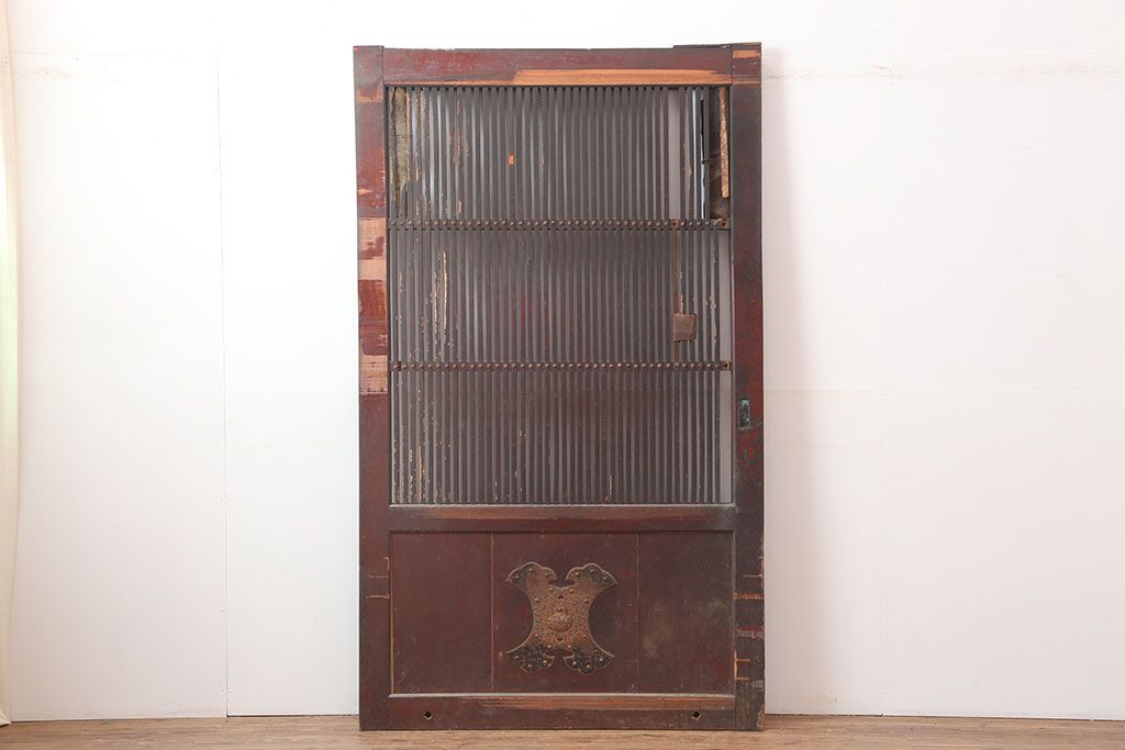 アンティーク建具　明治期　総ケヤキ材　味わい深い雰囲気たっぷりの格子蔵戸(玄関戸、格子戸、引き戸、建具)(R-044888)