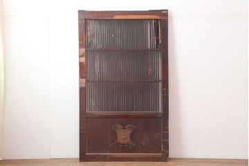 アンティーク建具　明治期　総ケヤキ材　味わい深い雰囲気たっぷりの格子蔵戸(玄関戸、格子戸、引き戸、建具)(R-044888)