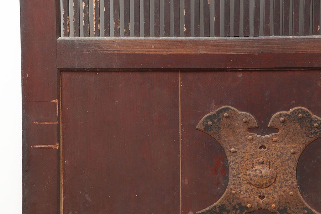 アンティーク建具　明治期　総ケヤキ材　味わい深い雰囲気たっぷりの格子蔵戸(玄関戸、格子戸、引き戸、建具)(R-044888)