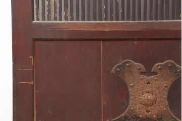 アンティーク建具　明治期　総ケヤキ材　味わい深い雰囲気たっぷりの格子蔵戸(玄関戸、格子戸、引き戸、建具)(R-044888)