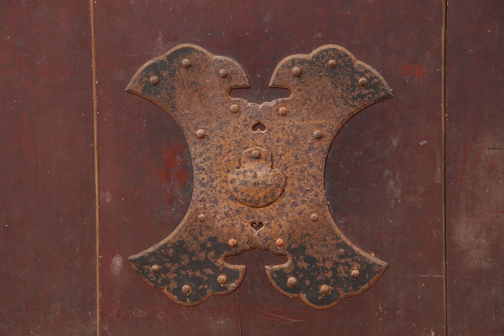 アンティーク建具　明治期　総ケヤキ材　味わい深い雰囲気たっぷりの格子蔵戸(玄関戸、格子戸、引き戸、建具)(R-044888)