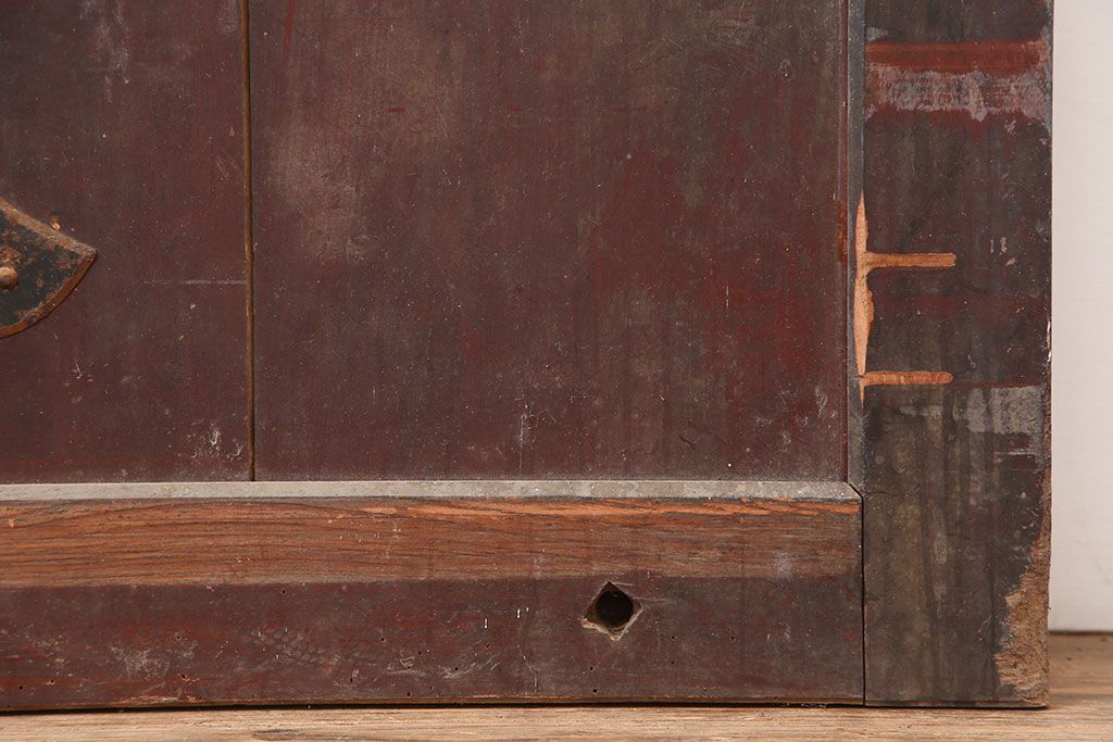 アンティーク建具　明治期　総ケヤキ材　味わい深い雰囲気たっぷりの格子蔵戸(玄関戸、格子戸、引き戸、建具)(R-044888)