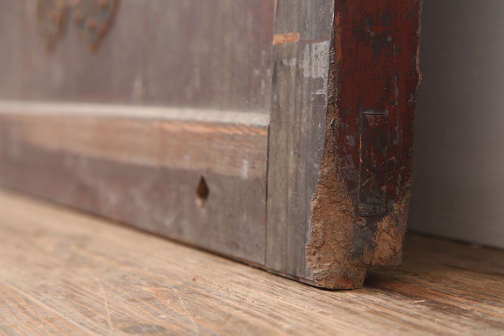 アンティーク建具　明治期　総ケヤキ材　味わい深い雰囲気たっぷりの格子蔵戸(玄関戸、格子戸、引き戸、建具)(R-044888)