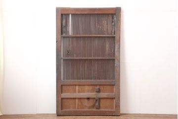 アンティーク建具　明治期　総ケヤキ材　味わい深い雰囲気たっぷりの格子蔵戸(玄関戸、格子戸、引き戸、建具)(R-044888)