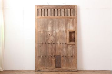 アンティーク建具　明治大正期　ヒノキ材　味わい深さが魅力の蔵戸(玄関戸、引き戸)(R-044892)