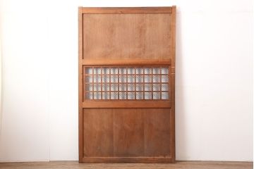 アンティーク建具　明治大正期　総ヒノキ材　亀甲金網　和の風情溢れる格子蔵戸(玄関戸、引き戸、建具)(R-044893)