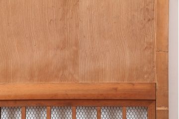 アンティーク建具　明治大正期　総ヒノキ材　亀甲金網　和の風情溢れる格子蔵戸(玄関戸、引き戸、建具)(R-044893)