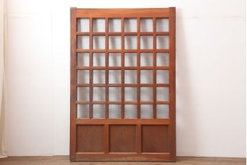 アンティーク建具　明治大正期　総ケヤキ材　重厚な和空間を演出する格子蔵戸(きつね格子、狐格子、建具、玄関戸、格子戸、マス目、升目)(R-044897)