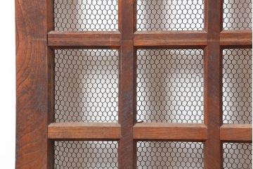 アンティーク建具　明治大正期　総ケヤキ材　重厚な和空間を演出する格子蔵戸(きつね格子、狐格子、建具、玄関戸、格子戸、マス目、升目)(R-044897)