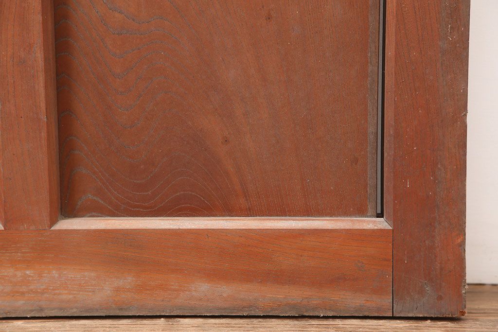 アンティーク建具　明治大正期　総ケヤキ材　重厚な和空間を演出する格子蔵戸(きつね格子、狐格子、建具、玄関戸、格子戸、マス目、升目)(R-044897)