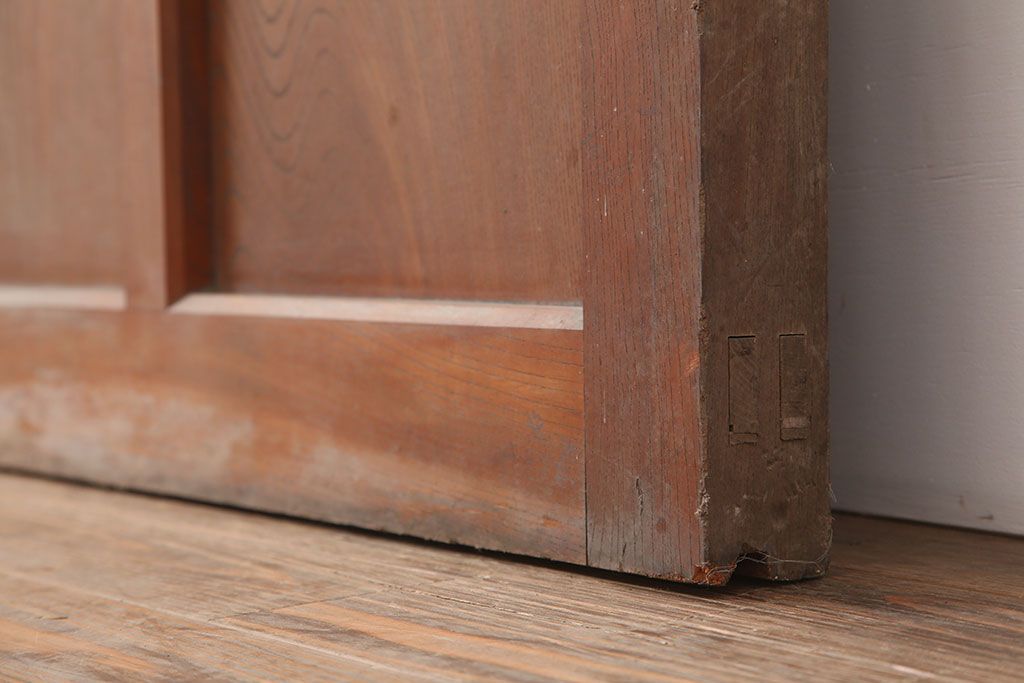 アンティーク建具　明治大正期　総ケヤキ材　重厚な和空間を演出する格子蔵戸(きつね格子、狐格子、建具、玄関戸、格子戸、マス目、升目)(R-044897)