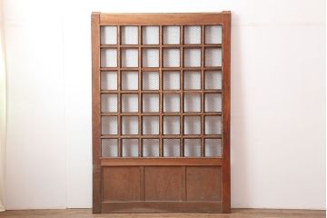 アンティーク建具　明治大正期　総ケヤキ材　重厚な和空間を演出する格子蔵戸(きつね格子、狐格子、建具、玄関戸、格子戸、マス目、升目)(R-044897)