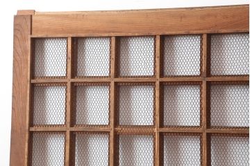 アンティーク建具　明治大正期　総ケヤキ材　重厚な和空間を演出する格子蔵戸(きつね格子、狐格子、建具、玄関戸、格子戸、マス目、升目)(R-044897)