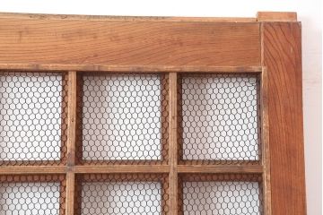 アンティーク建具　明治大正期　総ケヤキ材　重厚な和空間を演出する格子蔵戸(きつね格子、狐格子、建具、玄関戸、格子戸、マス目、升目)(R-044897)