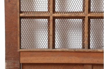 アンティーク建具　明治大正期　総ケヤキ材　重厚な和空間を演出する格子蔵戸(きつね格子、狐格子、建具、玄関戸、格子戸、マス目、升目)(R-044897)