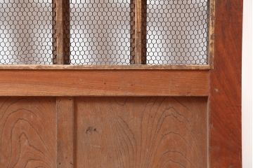 アンティーク建具　明治大正期　総ケヤキ材　重厚な和空間を演出する格子蔵戸(きつね格子、狐格子、建具、玄関戸、格子戸、マス目、升目)(R-044897)