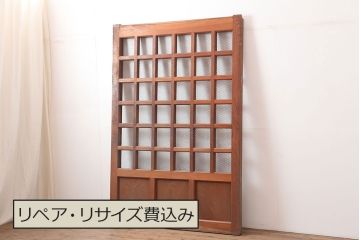 アンティーク建具　明治大正期　総ケヤキ材　重厚な和空間を演出する格子蔵戸(きつね格子、狐格子、建具、玄関戸、格子戸、マス目、升目)(R-044897)