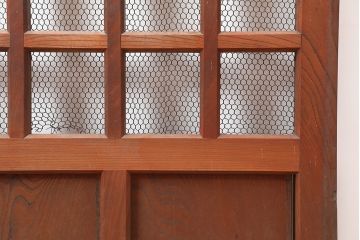 アンティーク建具　明治大正期　総ケヤキ材　重厚な和空間を演出する格子蔵戸(きつね格子、狐格子、建具、玄関戸、格子戸、マス目、升目)(R-044897)