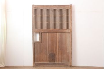 アンティーク建具　明治大正期　ヒノキ材の質感が味わい深い格子蔵戸(玄関戸、引き戸、建具)(R-044899)