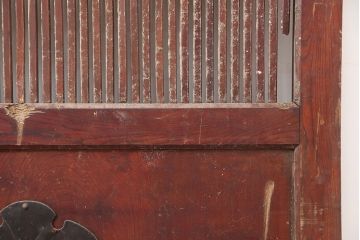 アンティーク建具　明治期　巾着金具　総ケヤキ材　堅牢な佇まいの格子蔵戸(建具、玄関戸)(R-044902)