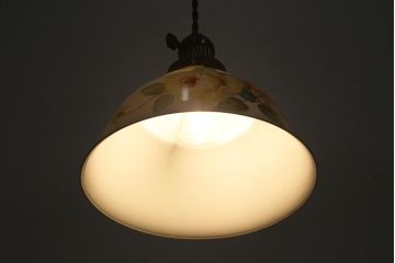 アンティーク家具　オールドノリタケ・則武(日陶)　ローズ(薔薇)　鮮やかな絵柄が目を引く電笠(天井照明、シェード)(R-044907)