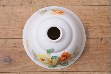 アンティーク家具　オールドノリタケ・則武(日陶)　ローズ(薔薇)　鮮やかな絵柄が目を引く電笠(天井照明、シェード)(R-044907)