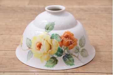 アンティーク家具　オールドノリタケ・則武(日陶)　ローズ(薔薇)　鮮やかな絵柄が目を引く電笠(天井照明、シェード)(R-044907)