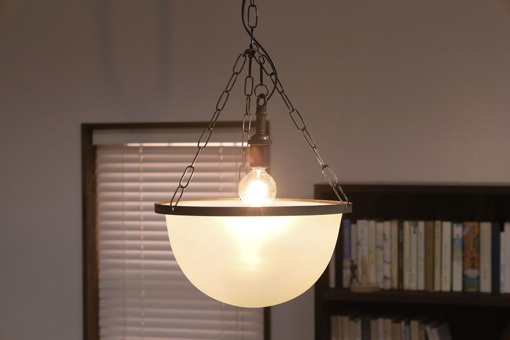アンティーク照明　和製　リメイク　大正ロマン　オパールセントのハンギングボウル(天井照明、吊り下げ照明)(R-044909)