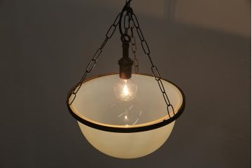 アンティーク照明　和製　リメイク　大正ロマン　オパールセントのハンギングボウル(天井照明、吊り下げ照明)(R-044909)