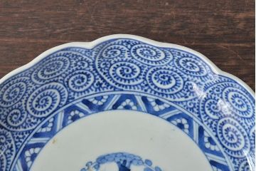 江戸期　古伊万里　大明成化年製　蛸唐草文　七寸皿2枚(変形皿、和食器)(R-044919)