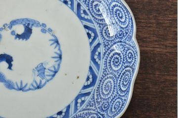 江戸期　古伊万里　大明成化年製　蛸唐草文　七寸皿2枚(変形皿、和食器)(R-044919)