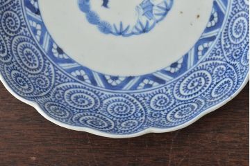 江戸期　古伊万里　大明成化年製　蛸唐草文　七寸皿2枚(変形皿、和食器)(R-044919)