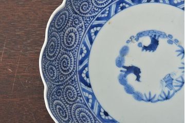 江戸期　古伊万里　大明成化年製　蛸唐草文　七寸皿2枚(変形皿、和食器)(R-044919)
