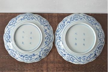 江戸期　古伊万里　大明成化年製　蛸唐草文　七寸皿2枚(変形皿、和食器)(R-044919)