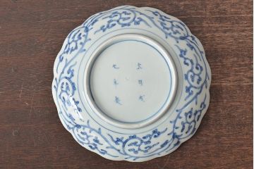 江戸期　古伊万里　大明成化年製　蛸唐草文　七寸皿2枚(変形皿、和食器)(R-044919)