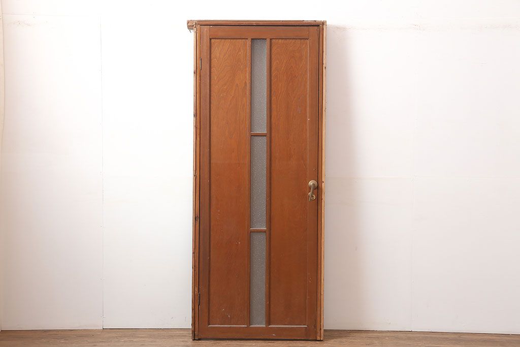 アンティーク建具　昭和中期　ガラス入りのデザインが魅力のドア(木製扉)(R-044922)