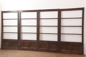 アンティーク建具　大正期　総ケヤキ材　大正ロマン香るお部屋におすすめなガラス戸4枚セット(引き戸、建具)(R-044924)