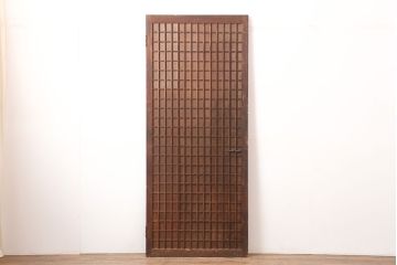 アンティーク建具　明治大正期　木味が魅力の古い格子扉(木製ドア)(R-044930)