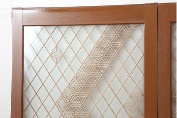 アンティーク建具　昭和中期　胡麻・麻の葉　組子がおしゃれなガラス戸2枚セット(引き戸、建具)(R-044935)
